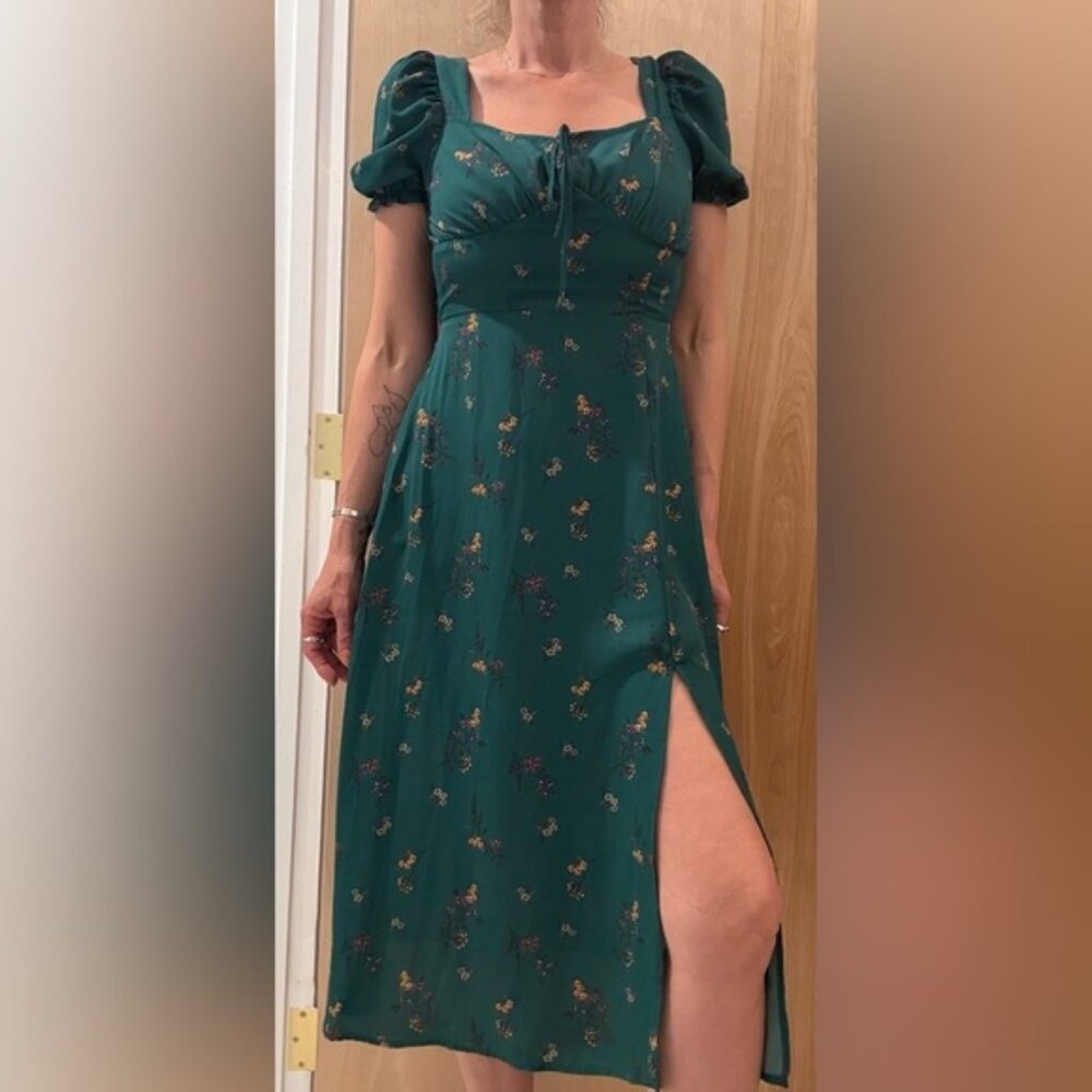 Green Floral Dress with side slit. Select Item 3/$25.